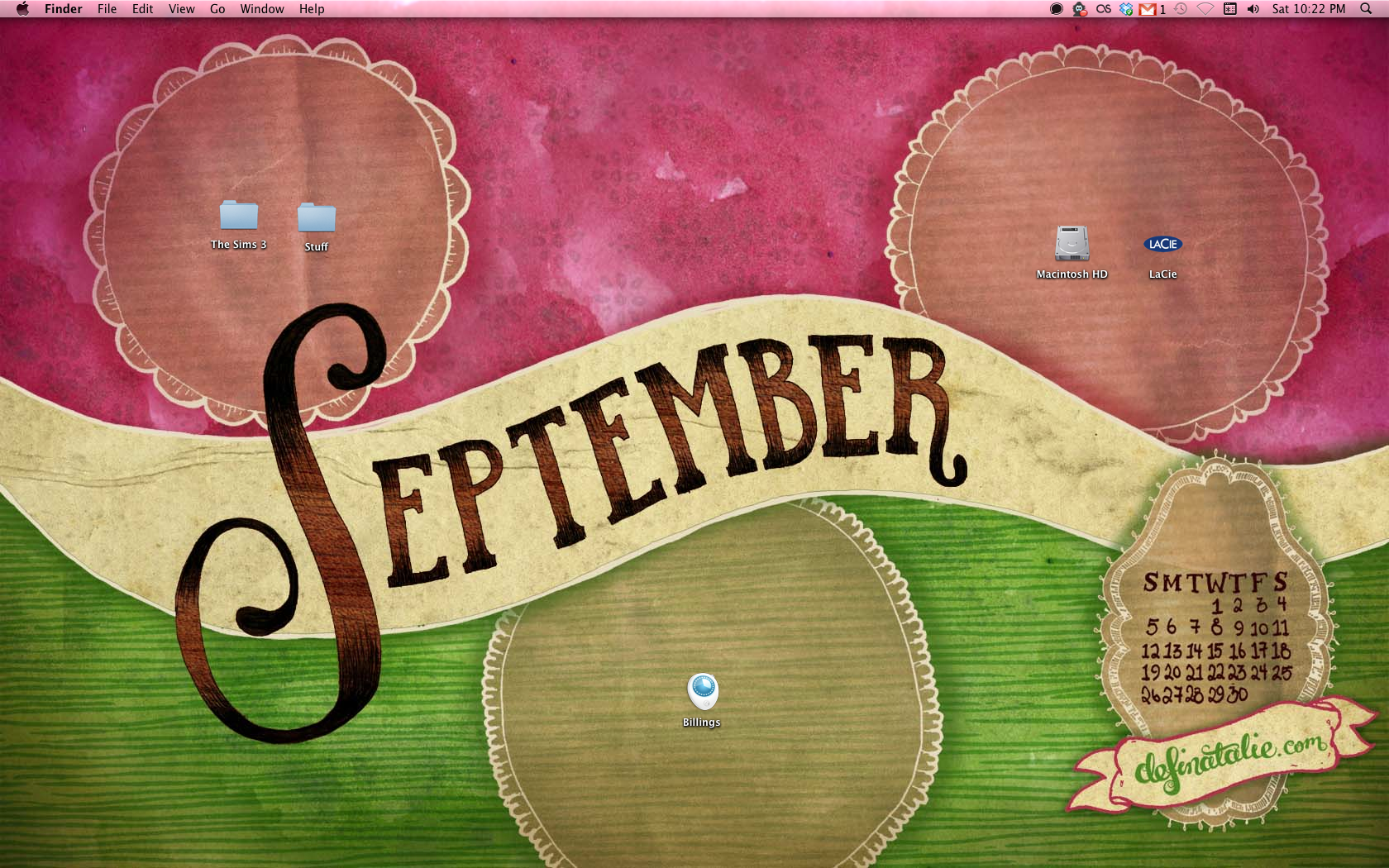 Desktop wallpaper in watermelon colours, with a hand lettered "September" across the middle.
