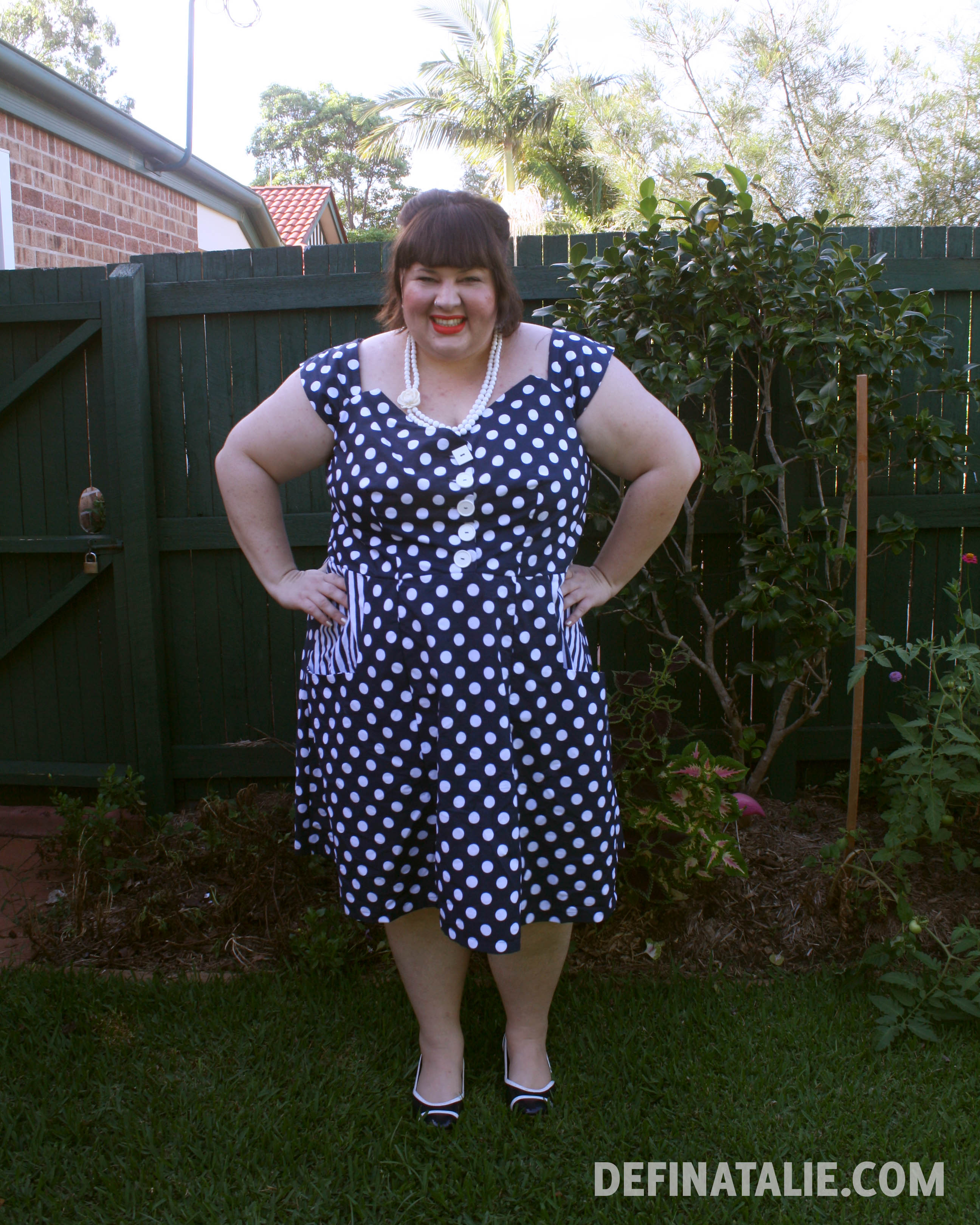Self-drafted spotty-dotty-stripy-pocket dress.