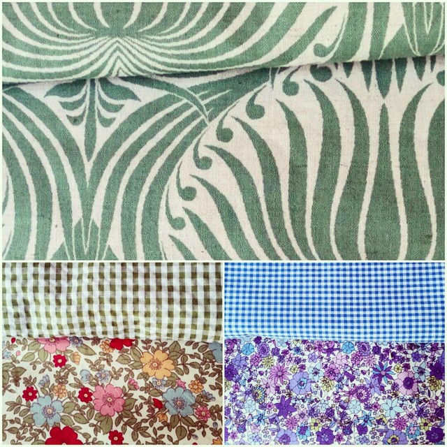 The top fabric is a beautiful large print in cotton/ linen, the bottom two are my gingham and floral combos.