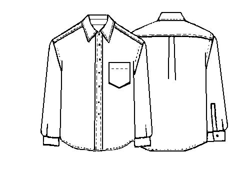 Technical drawing of Lekala's free men's shirt pattern.