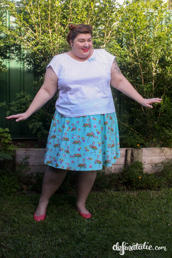 Here I am, with my carefully engineered 6 gore half circle skirt! I'm also wearing a white blouse made with SBCC's Mimosa pattern.