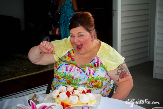 This dress was made for eating whole cakes with novelty oversized dessert spoons.