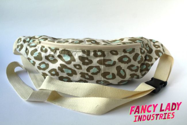 The front view of my Pastel Leopard bumbag. I love this fabric! It's a taupe leopard print on cream with mint in the centre of the leopard spots.