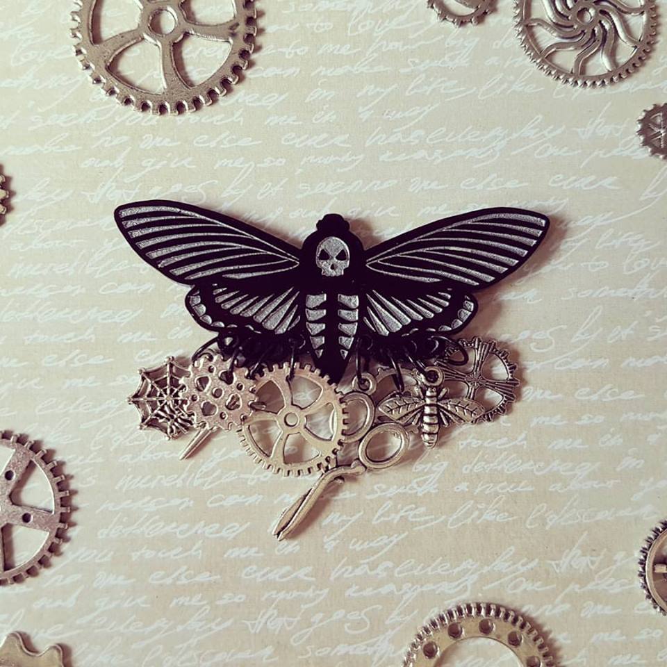 Steampunk death head moth chatelaine