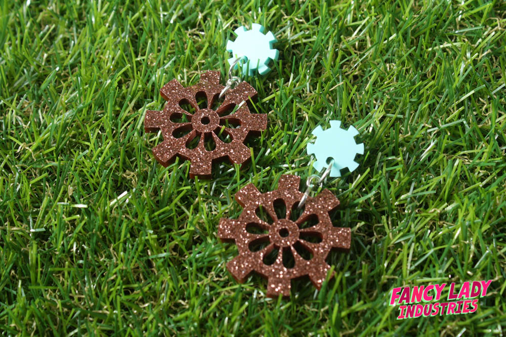 Steampunk cog earrings.