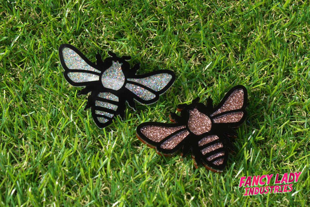 Steambees in white glitter and copper glitter